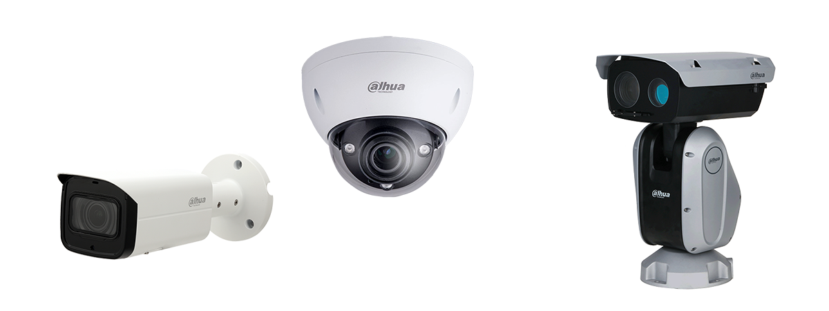 trois modèles de caméras de surveillance disponibles chez Saphico caméra bullet et caméra laser vision de nuit et caméra dôme